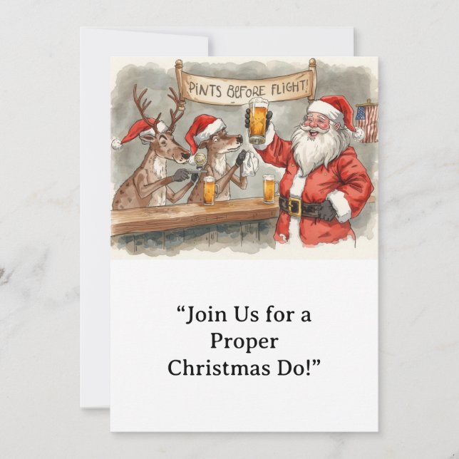 Invitation British Christmas Party Reindeer Bartender (Devant)