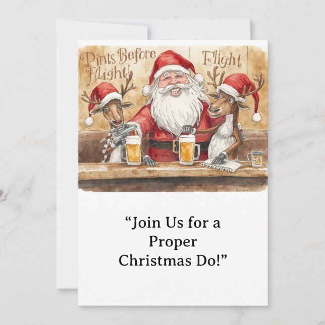 Invitation British Christmas Party Reindeer Bartender (Devant)