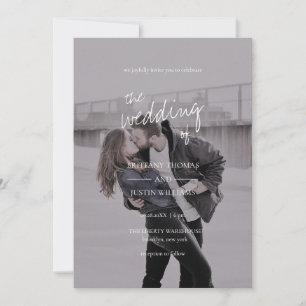 Invitation Brittany Modern Elegant White Script Mariage photo