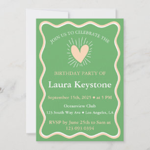 Invitation Broche délicate, Monnaie verte & blanche Retro Wav