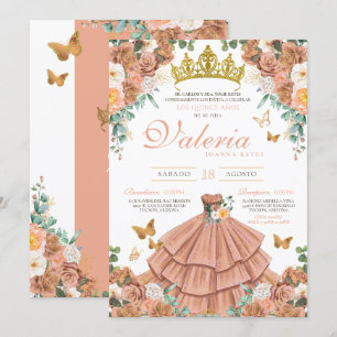 Invitation Brocher Rosegold Brousse papillon Quinceanera