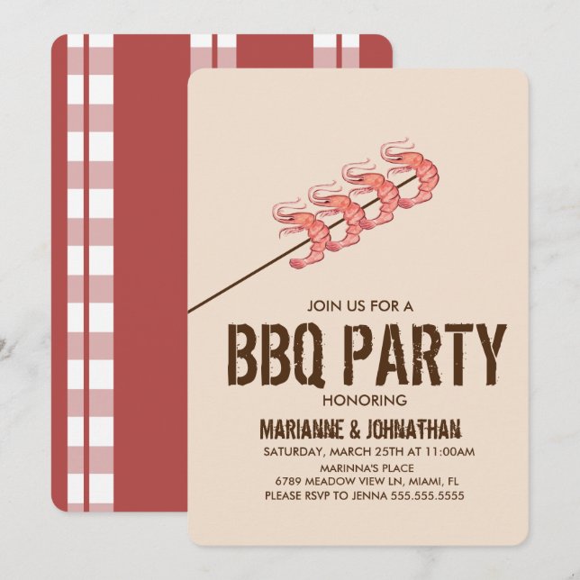 Invitation Brochettes de crevettes grillées BBQ Party (Devant / Derrière)