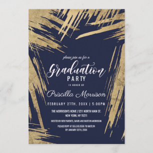 Invitation Brochures d'or moderne Marine Blue Chic Graduation