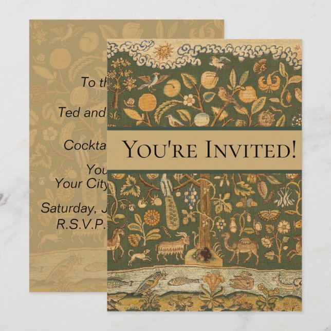 Invitation Broderie Anglaise Antique Tree of Life & Licorne (Devant / Derrière)