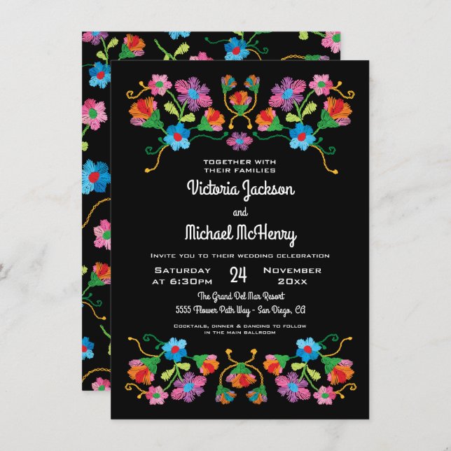 Invitation Broderie Floral Folal Art Mariage (Devant / Derrière)