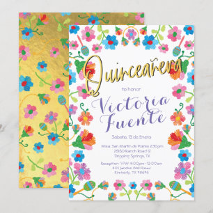 Invitation Broderie Floral Quinceañera Mexicaine Espagnole
