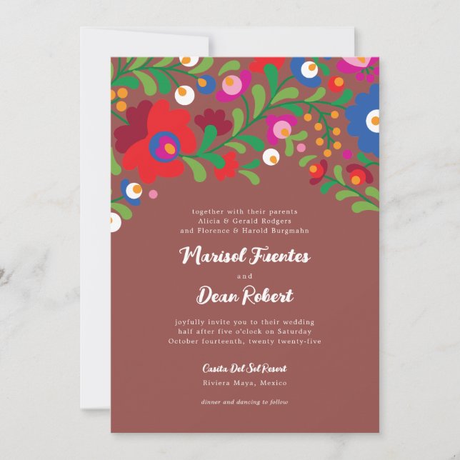 Invitation Broderie mexicaine colorée (Devant)