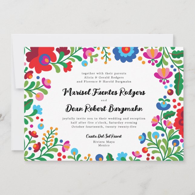 Invitation Broderie mexicaine colorée (Devant)