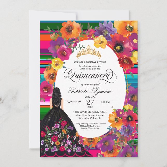 Invitation Broderie mexicaine Huipil Robe Florale Quinceanera (Devant)