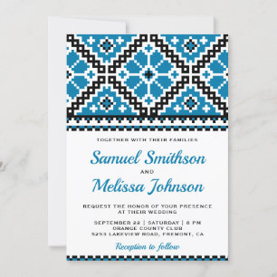 Invitation Broderie Noir Bleu Mariage Ukrainien