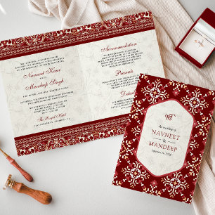 Invitation Broderie point de croix Rouge Tout en Un Mariage S