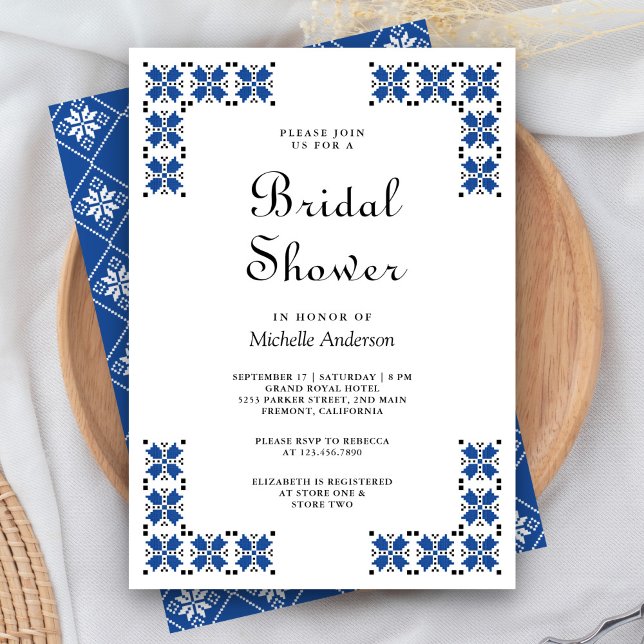 Invitation Broderie ukrainienne bleue et noire pour une douch (Créateur téléchargé)