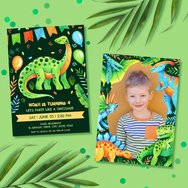 Invitation Brontosaurus Jurassic Boy Dinosaure Party Photo (Brontosaurus Cute Dinosaur Boys Birthday Invitation)