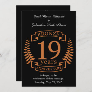 Invitation Bronze anniversaire traditionnel mariage 19 ans