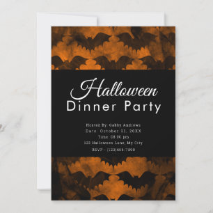 Invitation Bronze Antique Bats Noirs Halloween Dîner