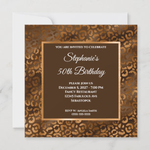 Invitation Bronze et Brown Foil Leopard Glam 50e anniversaire