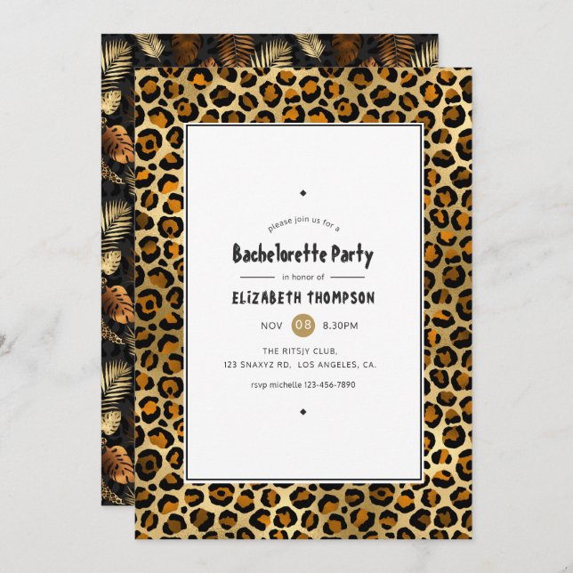 Invitation Bronze et Gold Leopard Bachelorette Party (Devant / Derrière)