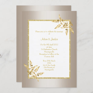 INVITATION BRONZE FEUILLE D'OR BLANC ÉLÉGANT MARIAGE CLASSÉ