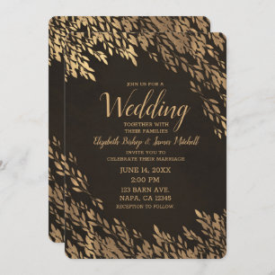 Invitation Bronze Feuilles or Brown Chic Rustique Mariage