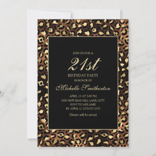 Invitation Bronze Gold Black Leopard 21e fête d'anniversaire