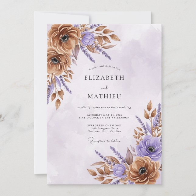 Invitation Bronze Lavender Refined Autumnal Wedding (Devant)