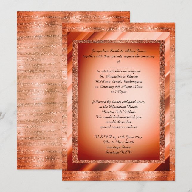 Invitation Bronze Orange Multi Patternes mariage élégant (Devant / Derrière)