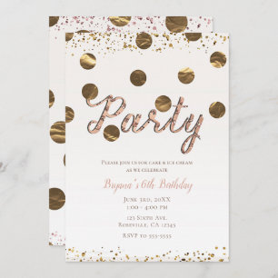 Invitation Bronze Pois Rose or moderne fête d'anniversaire