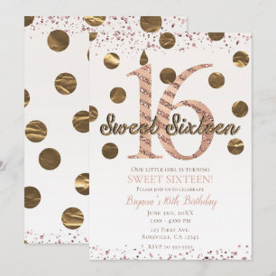 Invitation Bronze Rose Pois Gold Sweet 16 Anniversaire