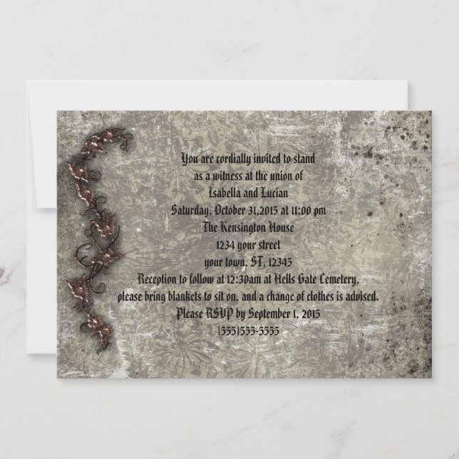 Invitation Bronze Thorn Rose Goth Steampunk Mariage (Devant)