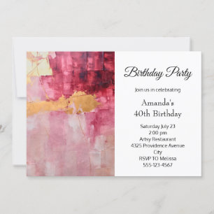 Invitation Brosse artistique touche Gold et rose Anniversaire