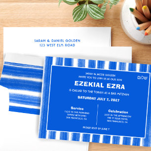 Invitation Brosse Bleu Bat mitzvah de la barre personnalisée