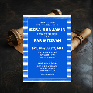 Invitation Brosse Bleu Bat mitzvah de la barre personnalisée