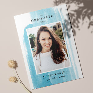 Invitation Brosse Bleu Photo Girly Graduation