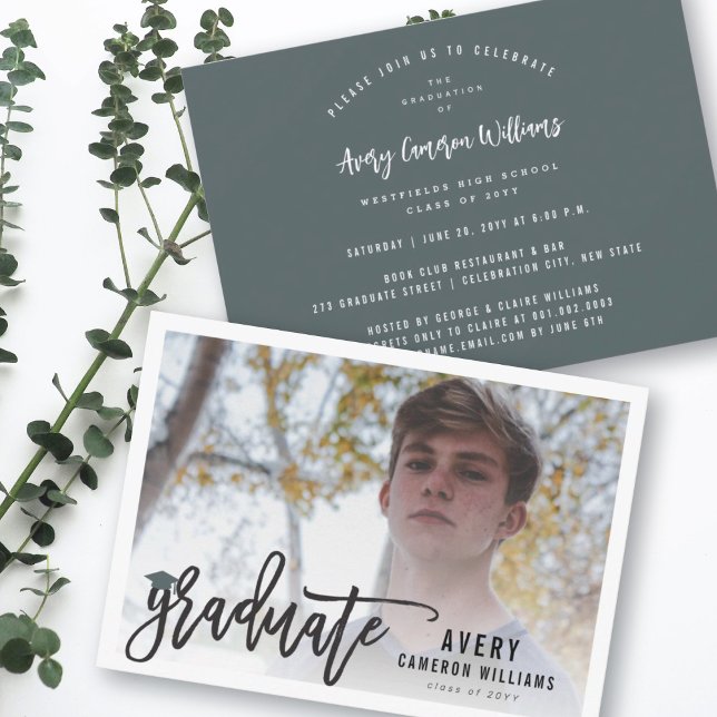 Invitation Brosse de calligraphie Script Photo Graduation Par (Créateur téléchargé)