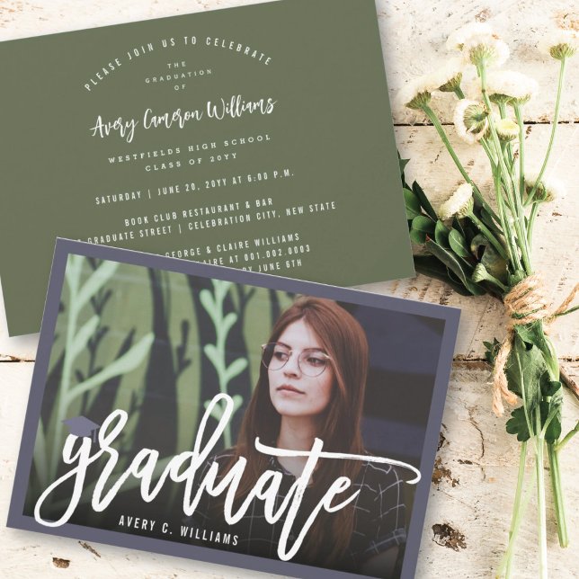 Invitation Brosse de calligraphie Script Photo Graduation Par (Créateur téléchargé)