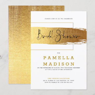 Invitation Brosse d'or et typographie noire moderne