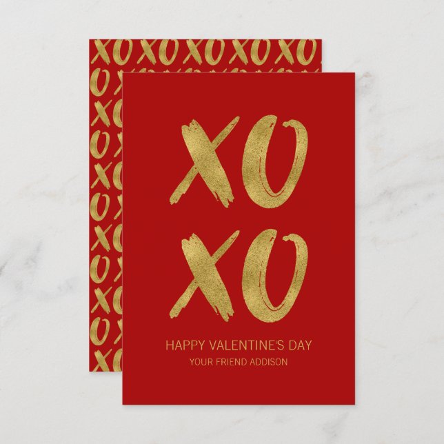 Invitation Brosse Gold Foil XOXO Classroom Valentine Card (Devant / Derrière)
