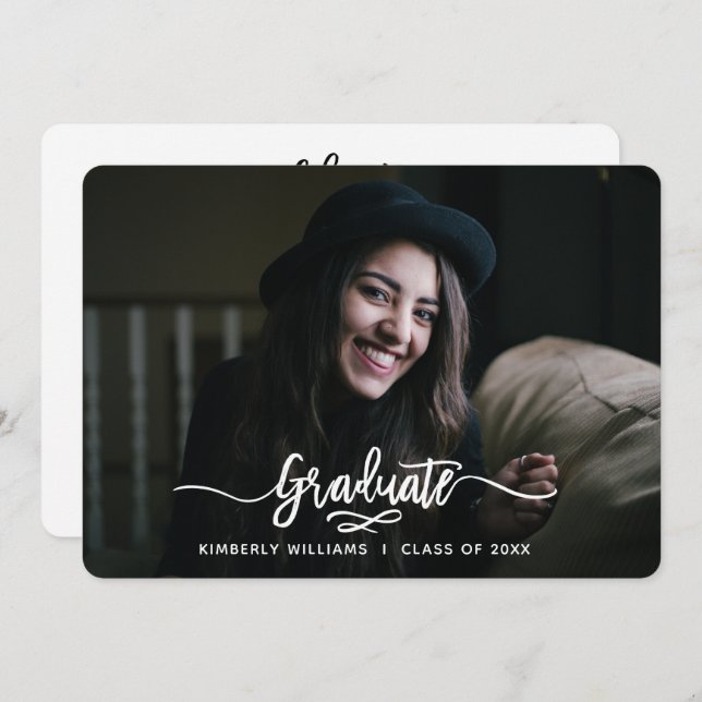 Invitation Brossé Moderne Partie de Graduation Script (Devant / Derrière)