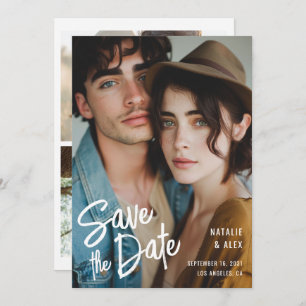 Invitation Brosse moderne Script 3 Mariage photo Enregistrer 