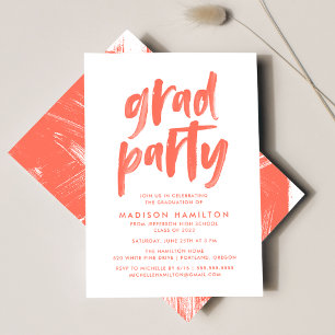 Invitation Brosse moderne Script Coral Graduation Party