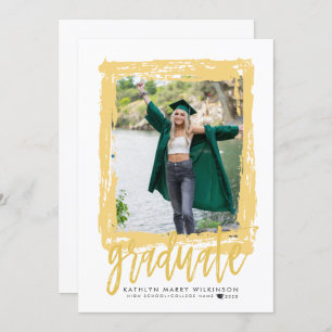 Invitation Brosse moderne Script Gold 2 Photo Graduation Part