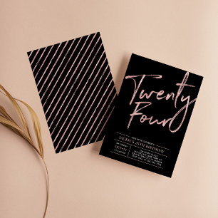 Invitation Brosse moderne Script Rose Gold 24e fête d'anniver