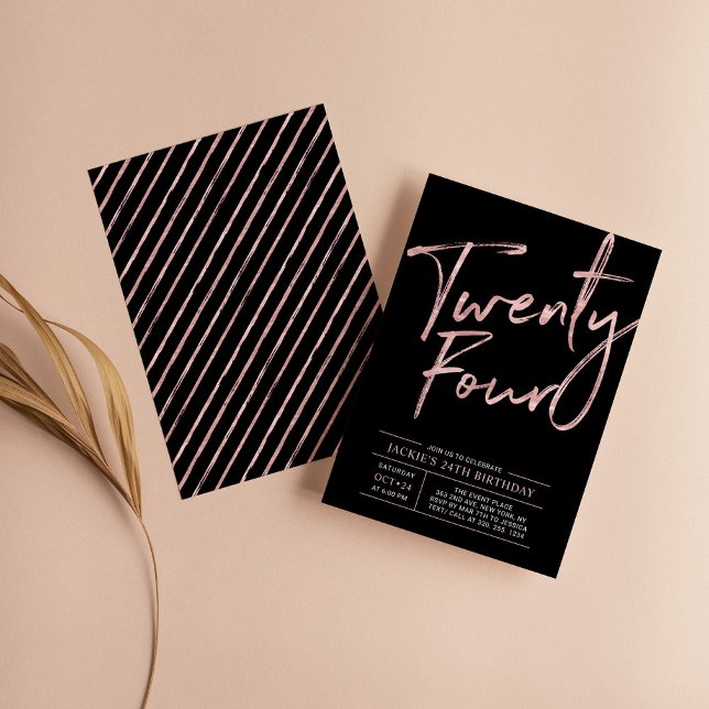 Invitation Brosse moderne Script Rose Gold 24e fête d'anniver (Créateur téléchargé)