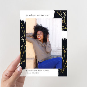 Invitation Brosse noire avec Faux Gold Botanical Graduated