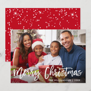 Invitation Brosse Script Star Merry Christmas Photo Red Card