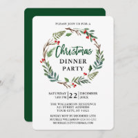 Brosse Script Watercolor Wreath Christmas Party