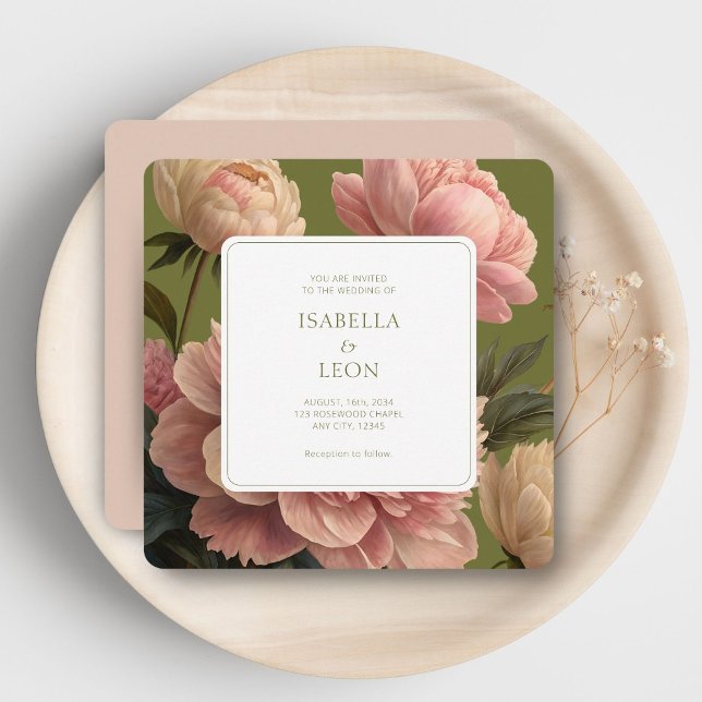 Invitation Brosse | Vert olive vintage et Mariage Rose (Créateur téléchargé)