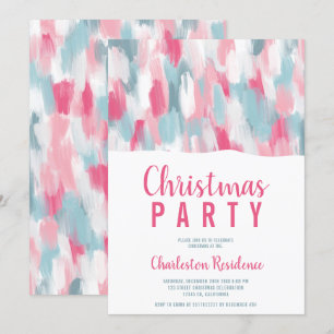 Invitation Brosses acryliques modernes Noël bleu rose