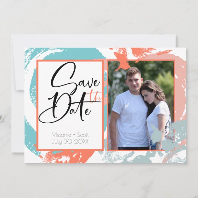 Invitation Brosses de corail turquoise Enregistrer la date (Devant)