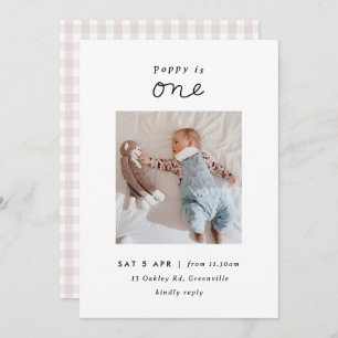Invitation Broussage minimal En vichy photo 1er anniversaire 